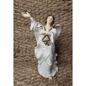 O'Well Angel Porcelain Figurine Iridescent Wings With Chalice Gold Trim 10”